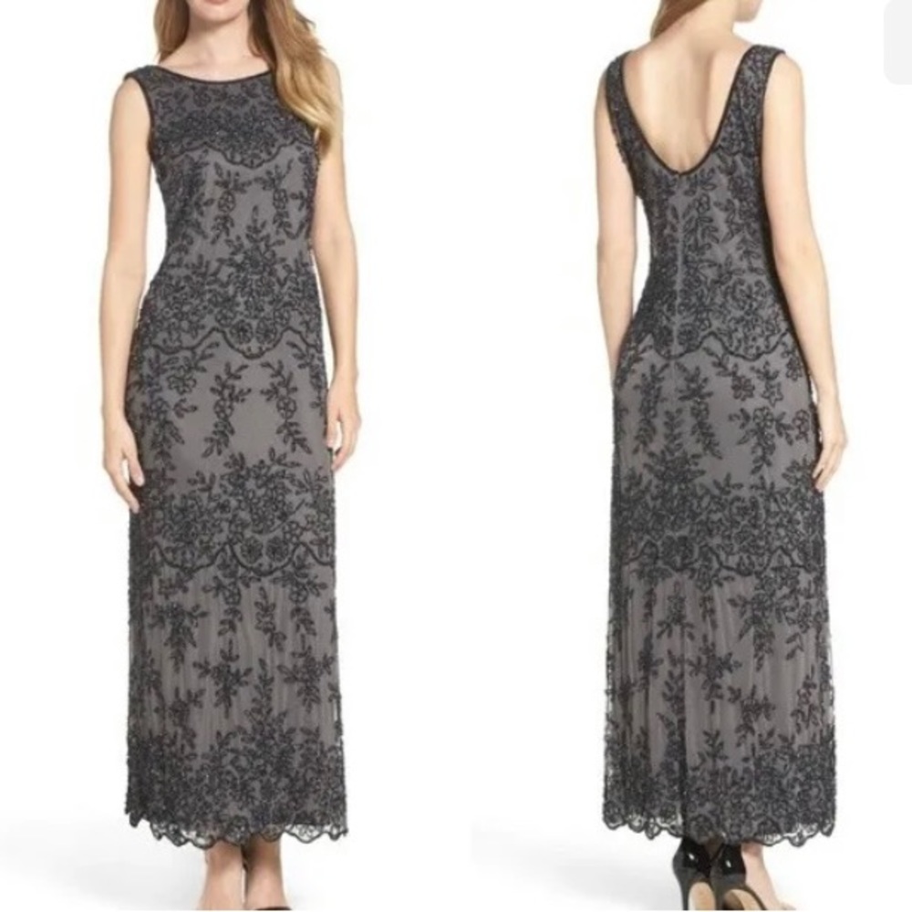 Pizarro Nights size 14 Beaded Gray Black Dress Gown